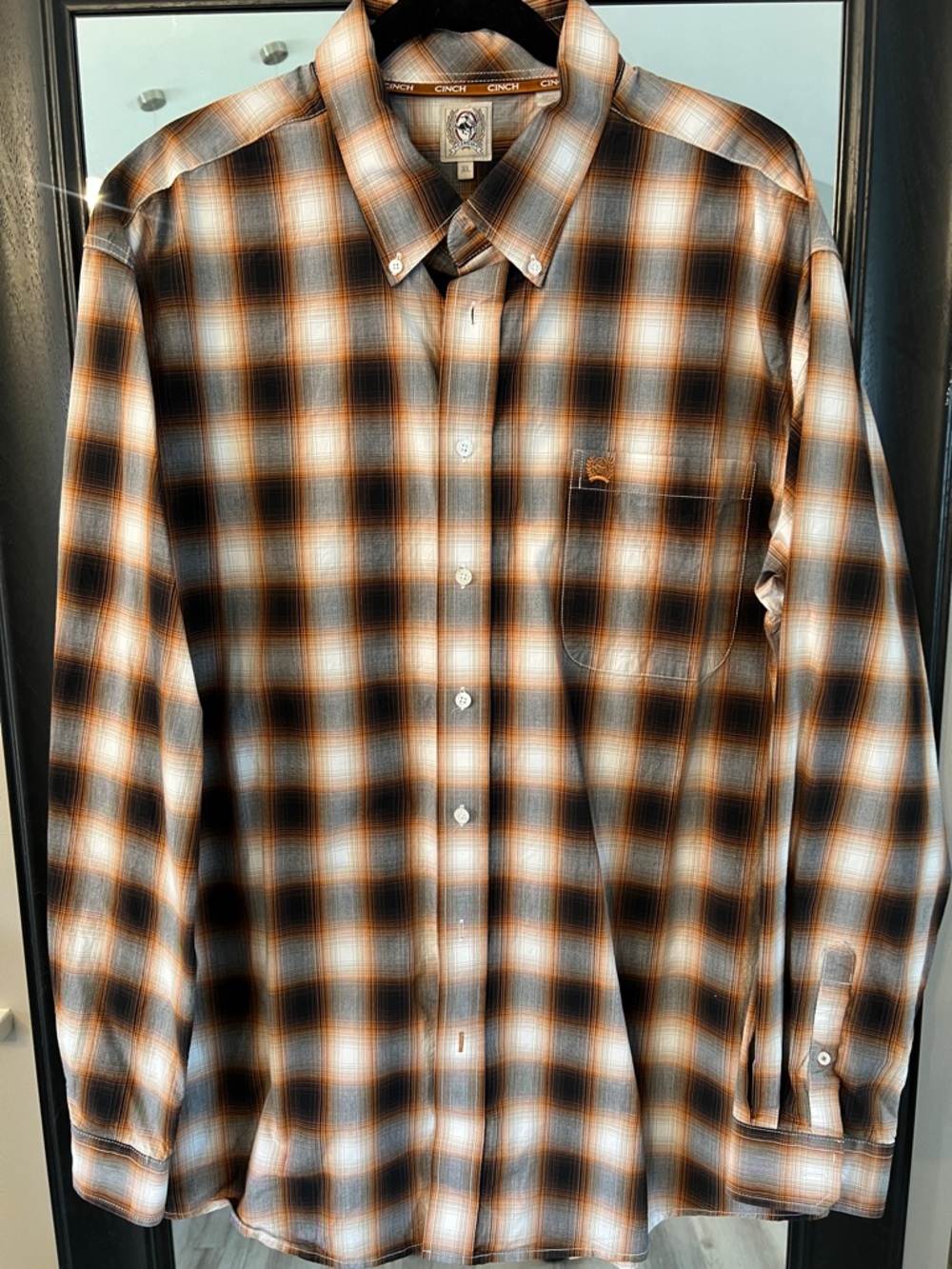 Cinch Men's Button-Down Plaid Shirt - Black, Brown & White